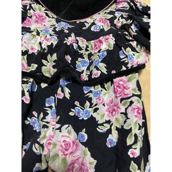 Floral Canvas Velvet Romper Buttoned Closure Bottom Jogger Vintage 6-9 Months - Picture 5 of 10